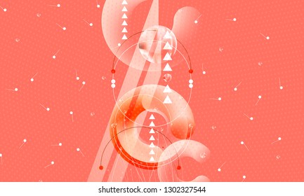 Abstract volumetric elements on coral color background banner pattern trendy style futuristic image pearls