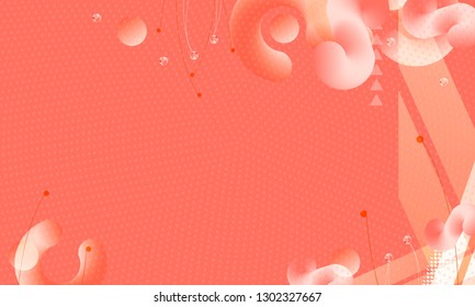 Abstract volumetric elements on coral color background banner pattern trendy style futuristic image