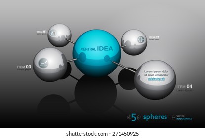 Abstract volumetric spheres. Infographics design elements with data labels