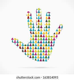 Abstract volunteer hand made out of large group of people