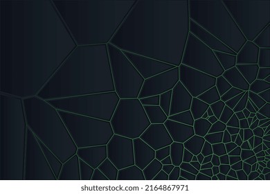 Abstract Voronoi diagram blocks in black background. Stylish polygonal shapes elements with gradient backlight. Minimal and clean simple geometric broken shapes illustration