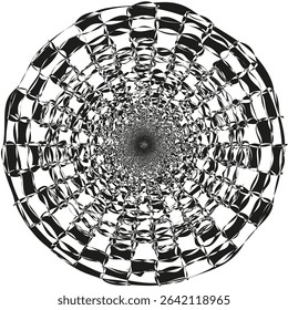 Abstract vortex design. Circular illusion shape. Black swirl pattern. Vector hypnotic detail.