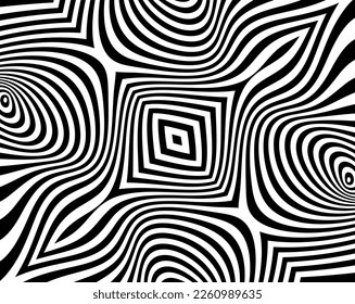 Abstract vortex form. spiral form, Texture with wavy, billowy lines. Optical art background. Wave design black and white. Design element for prints, web, template