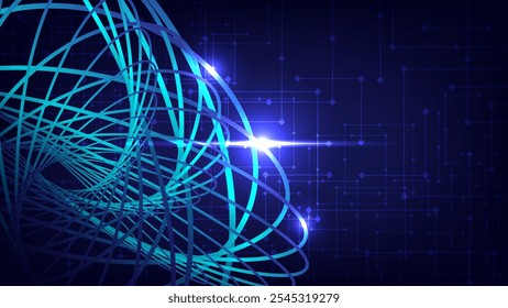 Tecnologia de rede de construção de linha de vórtice abstrata. Plano de fundo de comunicação digital