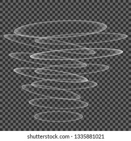 Abstract vortex tornado on transparent background. Isolated effect of whirlwind, hurricane, storm twister and blizzard funnel. Vector element