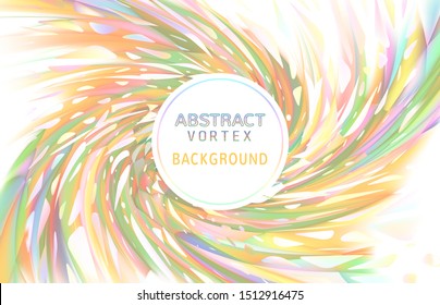 Abstract vortex twist holographic element on colorful spiral BG with white blank space for text copy