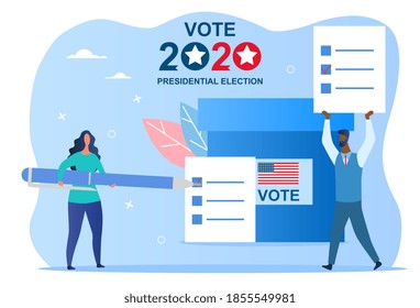 Concepto de votación abstracta de forma plana. Procedimiento electoral democrático. Ilustración vectorial de dibujos animados aislada en fondo blanco