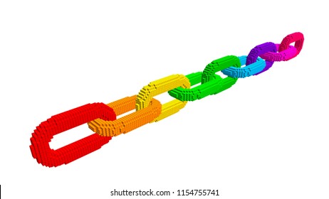 Abstract voxel chain. Blockchain concept. Isolated on white background. 3d Vector illustration.