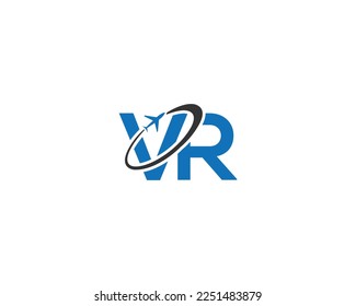 Abstract VR Letter Tour And Travel Logo Icon Design With Plane And Airline Symbol Vector Template.