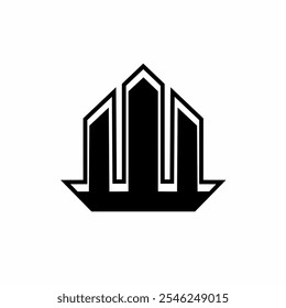 Abstract W letter logo design that resembles a skyscraper with geometric shapes. Perfect for real estate or architecture branding, it showcases modern elegance and simplicity through minimalist design