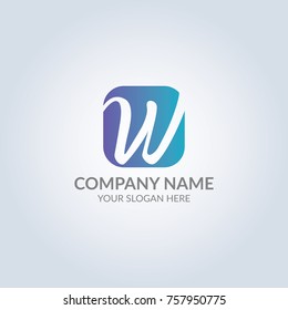 Abstract w symbol logo in blue gradient color. Template for your design