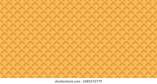 Abstract wafer 3D seamless pattern yellow brown colors illustration. Ice cream cone texture rectangle background. Waffle graphic pattern.