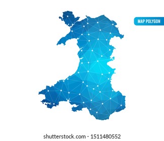 Abstract Wales Map geometric rumpled triangular low poly style gradient graphic on white background , line dots polygonal design for your . Vector illustration eps 10