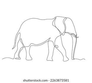 abstract walking elephant, hand-drawn, continuous monoline, one-line drawing