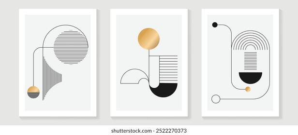 Vetor de fundo da arte de parede abstrata. Moderno listras arte papel de parede com linha geométrica forma, textura de ouro. Design de ilustração para decoração, interior, capa, cartaz, impressão.