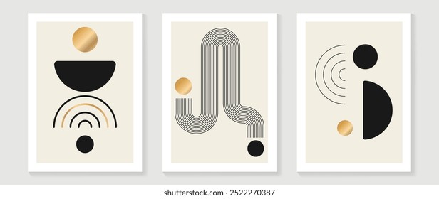 Abstract wall art background vector. Modern stripes art wallpaper with line geometric shape, gold texture. Illustration design for home deco, interior, cover, poster, print.