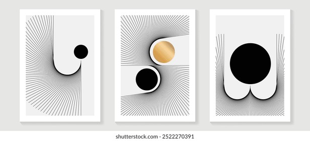 Abstract wall art background vector. Modern stripes art wallpaper with line geometric shape, gold texture. Illustration design for home deco, interior, cover, poster, print.