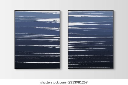 Abstract wall art, Blue ocean, Interior objects, Home decoration, Art prints, Vector illustration.