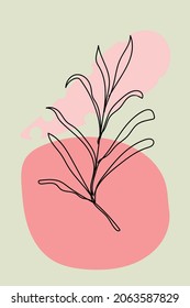 Resumen de arte mural con elementos botánicos. Ilustración vectorial dibujada a mano. Rodamientos de hojas de palmera, fondo con formas de color pastel.