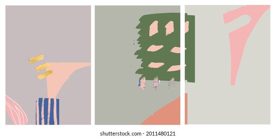 Resumen de la decoración de la colección de arte de las paredes en estilo boho orgánico. Moderna decoración contemporánea. Diseño vectorial colorido para afiches, papel pintado, impresión, cubierta. 