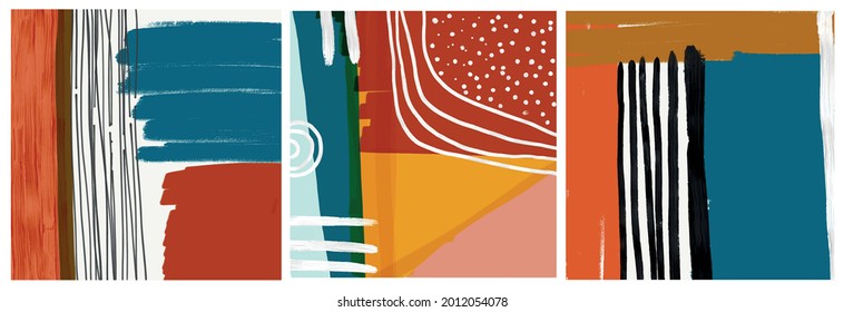 Abstract wall art collection decor in boho organic style. Modern contemporary background. Colorful vector design for poster, wallpaper, print, cover. 