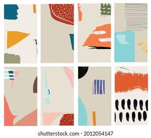 Abstract wall art collection decor in boho organic style. Modern contemporary background. Colorful vector design for poster, wallpaper, print, cover. 