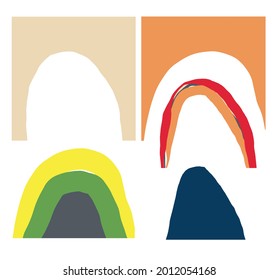 Resumen de la decoración de la colección de arte de las paredes en estilo boho orgánico. Moderna decoración contemporánea. Diseño vectorial colorido para afiches, papel pintado, impresión, cubierta. 