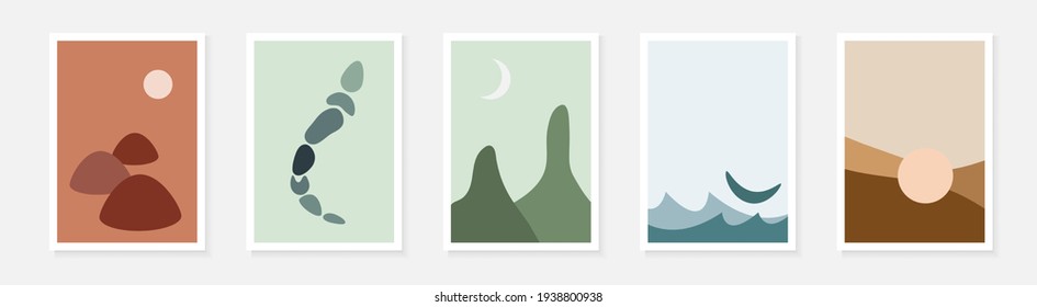 Abstract wall art collection. Set of minimalistic posters. Vector design