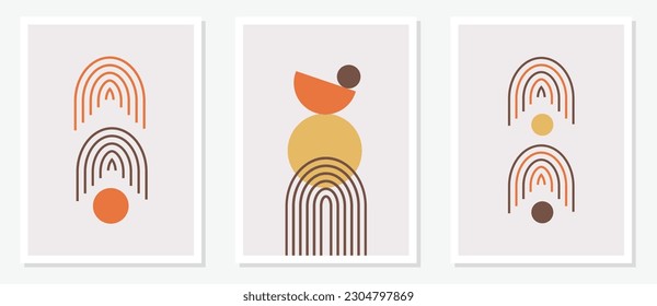 Abstract wall art decor painting lines and circles, line, geometric patterns. Minimalist geometric elements and hand drawn lines. Medieval Scandinavian nordic style. Aesthetic abstract.