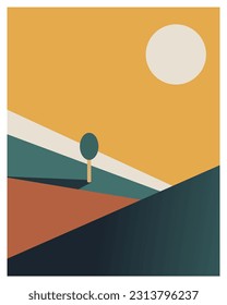 Abstract wall art. Flat mountain landscape poster.  Minimalistic wall art. Landscape for wallpapers, posters, prints, and covers.  SSTKabstract
