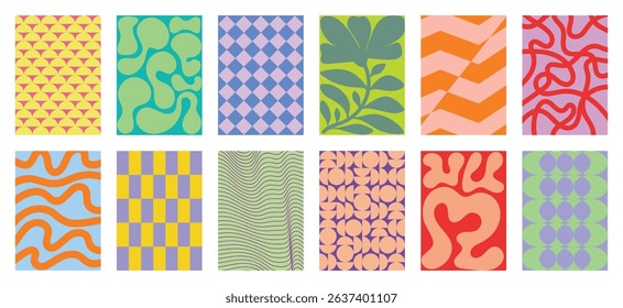 Abstract wall art geometric and botanical pattern design vector set. Wallpaper contemporary with scribble, circle, flower, leaves. Illustration for package, wall, interior, background.