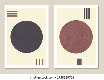Abstract wall art with geometric shapes in trendy colors. Vector illustration.