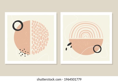 Abstract wall art with geometric shapes in trendy colors. Vector illustration.