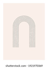 Abstract wall art. Inspired by mid century modern design contemporary vector geometric background. Minimalist poster template with simple geometric black shapes and isolated worn out texture in beige