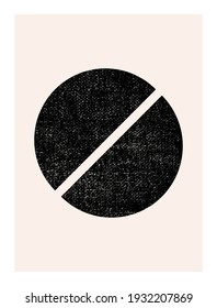Abstract wall art. Inspired by mid century modern design contemporary vector geometric background. Minimalist poster template with simple geometric black shapes and isolated worn out texture
