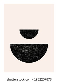 Abstract wall art. Inspired by mid century modern design contemporary vector geometric background. Minimalist poster template with simple geometric black shapes and isolated worn out texture