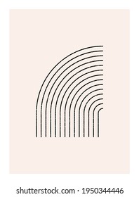 Arte de pared abstracto. Inspirado en el diseño moderno de mediados de siglo, fondo geométrico vectorial contemporáneo. Plantilla de póster minimalista con formas geométricas simples de color negro y textura desgastada aislada en beige 