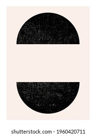 Abstract wall art. Inspired by mid century modern design contemporary vector geometric background. Minimalist poster template with simple geometric black shapes and isolated worn out texture in beige 