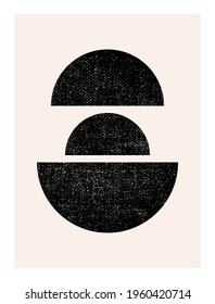 Abstract wall art. Inspired by mid century modern design contemporary vector geometric background. Minimalist poster template with simple geometric black shapes and isolated worn out texture in beige