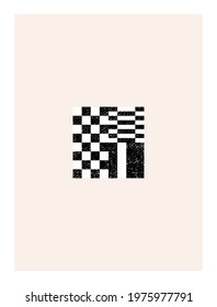Abstract wall art. Inspired by mid century  bauhaus design contemporary vector geometric background. Minimalist poster template with simple geometric black shapes and isolated worn out texture
