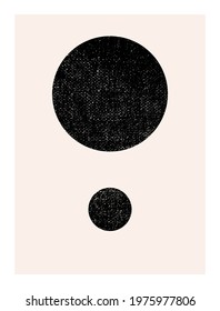 Abstract wall art. Inspired by mid century modern design contemporary vector geometric background. Minimalist poster template with simple geometric black shapes and isolated worn out texture in beige