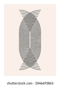 Abstract wall art. Inspired by mid century modern design contemporary vector geometric background. Minimalist poster template with simple geometric black shapes and isolated worn out texture in beige 