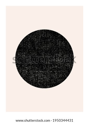 Abstract wall art. Inspired by mid century modern design contemporary vector geometric background. Minimalist poster template with simple geometric black shapes and isolated worn out texture in beige 