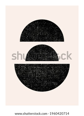 Abstract wall art. Inspired by mid century modern design contemporary vector geometric background. Minimalist poster template with simple geometric black shapes and isolated worn out texture in beige