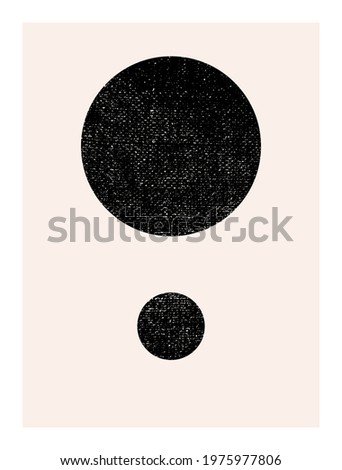Abstract wall art. Inspired by mid century modern design contemporary vector geometric background. Minimalist poster template with simple geometric black shapes and isolated worn out texture in beige
