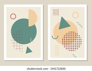 Abstract wall art in Memphis style. Vector illustration. A great decoration for walls, cards, brochures, packaging, covers.