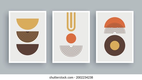 Abstract wall art painting with pastel colors background. Minimalist geometric elements and hand drawn line. Mid century scandinavian nordic style.