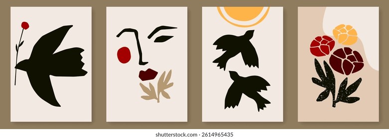 Abstract Wall Art Poster Set. Vector Minimalist Trendy Contemporary Design for Wall Art, Prints, Social Media, Posters, Invitations, Branding Design. Scandinavian Background Design. Not AI
