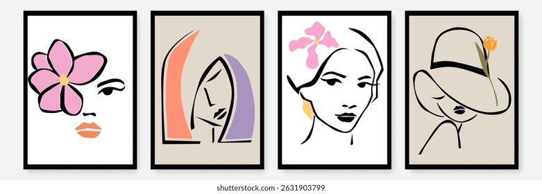 Abstract Wall Art Poster Set. Vector Minimalist Trendy Contemporary Design for Wall Art, Prints, Social Media, Posters, Invitations, Branding Design. Grunge Textured Background Design. Not AI