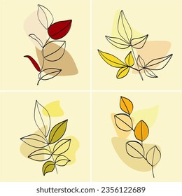 Abstract Wall Art Prints Set with Linear Leaves and Organic Shapes. Trendy Minimalistic Poster Set with Line Art Drawing and Organic Shapes. Botanical Boho Print for Wall Decor 